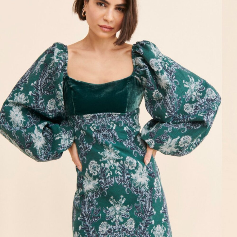 Free People Jacquard Puff-Sleeve Mini Dress – S – MSRP $168